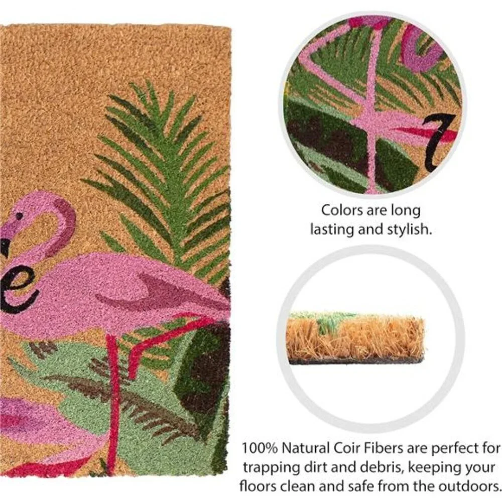 – Doormat | Flamingo Duo | All Weather Heavy Duty Mat | 100% Natural Coir Face